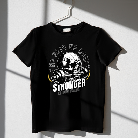 Stronger Skull Tee: No Pain, No Excuses