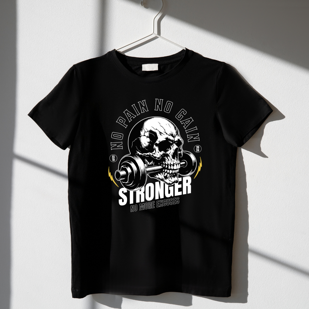 Stronger Skull Tee: No Pain, No Excuses